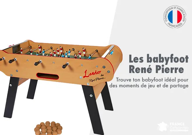 Baby-foot René Pierre dans un espace de loisirs convivial, illustrant un moment de jeu et de partage entre amis ou en famille autour d’un baby-foot Made in France.