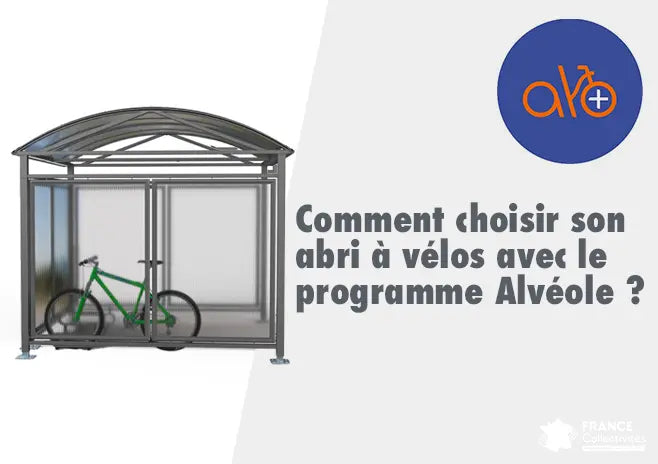 Abri à vélos sécurisé du programme Alvéole Plus pour collectivités et entreprises, permettant le stationnement des vélos avec arceaux, protection contre le vol et intégration dans l’aménagement urbain