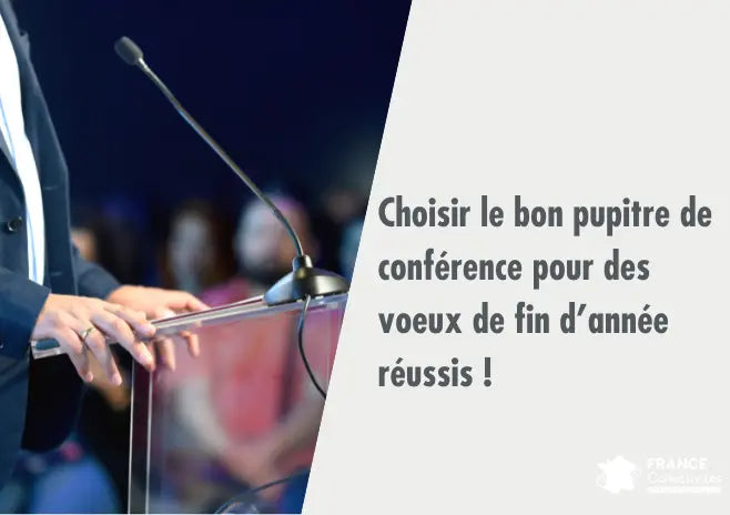 Pupitre de conférence professionnel en plexiglas utilisé lors d’une cérémonie de vœux en collectivité avec orateur en présentation officielle