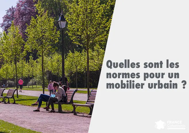 Mobilier urbain en espace public intégrant bancs, corbeilles et équipements de voirie respectant les normes de sécurité, d’accessibilité et environnementales