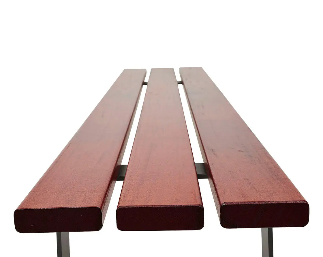 Banc public Riga acier et bois exotique, design contemporain