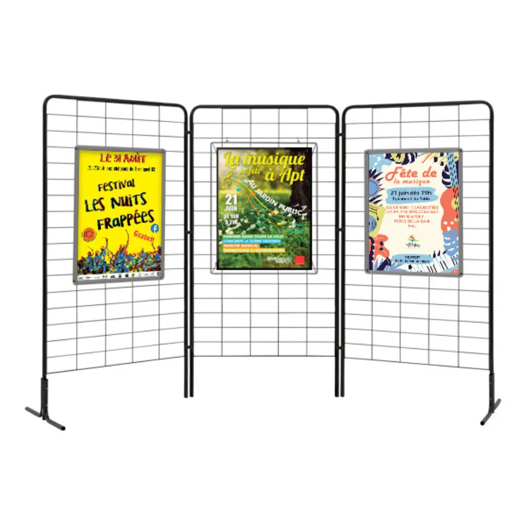 Lot de 3 grilles d'exposition - H 200 x L 100 cm avec 2 pieds et 6 clips france collectivités