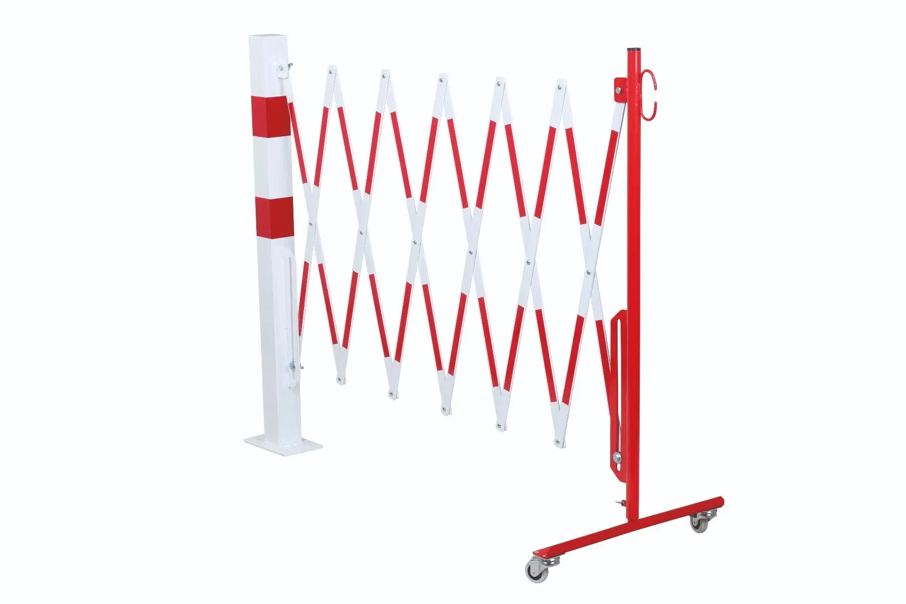 barrière extensible rouge-blanc 3,6m avec poteau 70x70 mm sur platine - France Collectivités