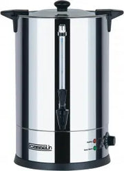 Distributeur d’eau chaude 10 L en inox à double paroi, thermostat réglable et robinet anti-gouttes pour usage professionnel en restauration.