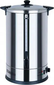 Distributeur d’eau chaude 25 L en inox à double paroi, thermostat réglable et robinet anti-gouttes pour usage professionnel en restauration.