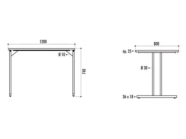 Table pliante collectivités Landes avec structure acier et piétement à dégagement latéral