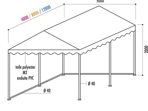 Abri réception 5 x 12 m france collectivités
