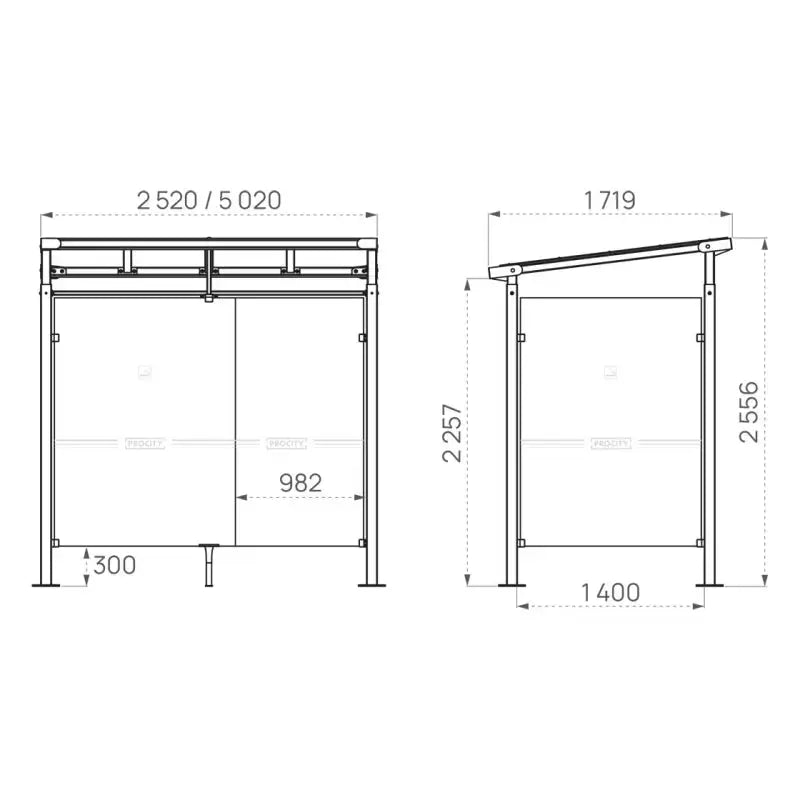 Abri fumeurs Milan 2,5 m avec poteaux carrés en acier 80x80 mm