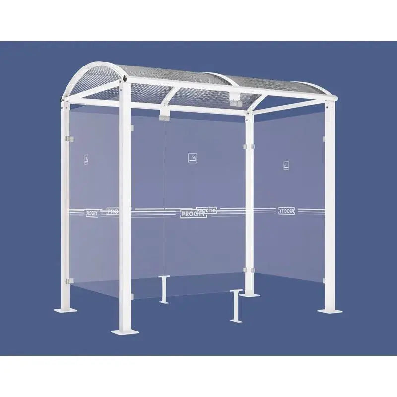 Abri fumeurs grand format avec structure poteaux acier et toiture aluminium