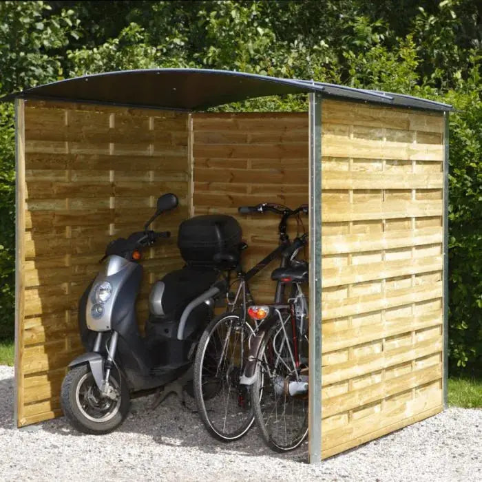 Abri vélos en kit avec panneau bois tressé Mottez