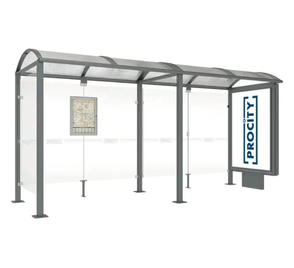 Station de bus Voute avec caisson d'affichage lumineux-5000 mm-gris 7016