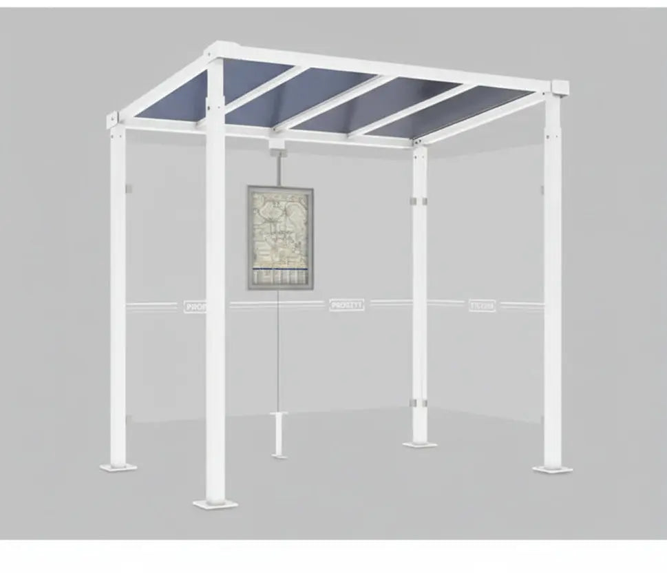 Abribus compact Milan avec poteaux acier 80x80 mm sur platines