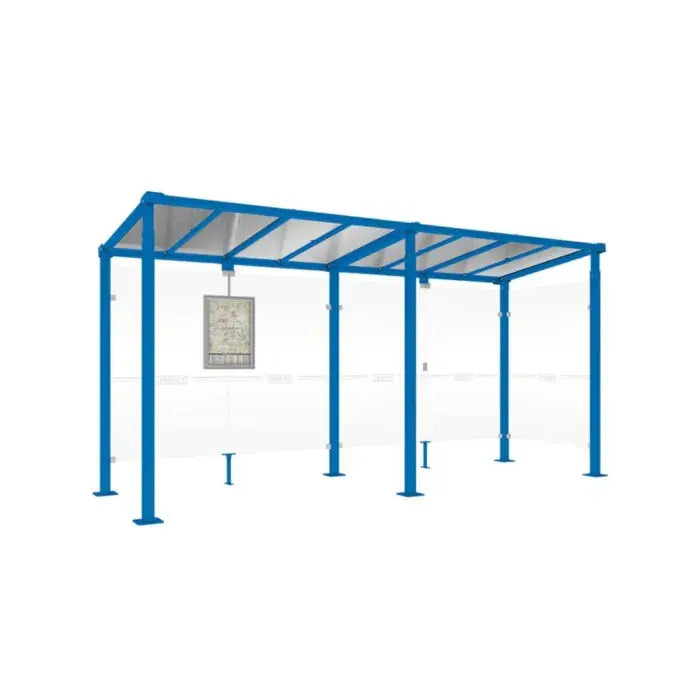Abribus design Milan avec poteaux acier 80x80 mm sur platines
