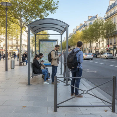 Aménagement extérieur, abri bus et barrière de ville