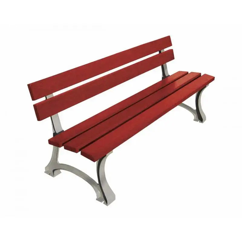 Banc bois et acier Mora pour collectivités avec structure métallique et assise en bois exotique finition acajou
