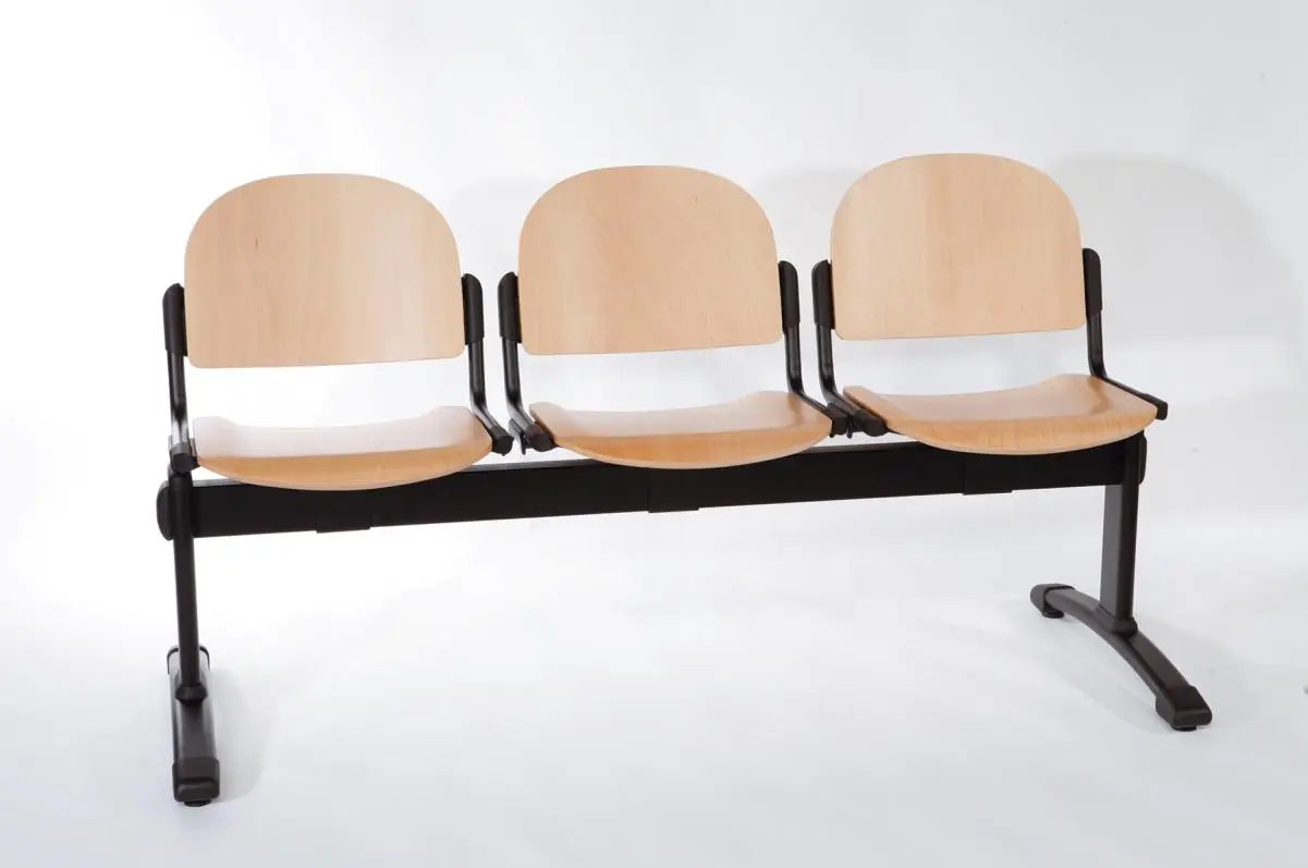 Banquette d’accueil Diam assise bois pour salles d’attente et collectivités Siège poutre Diam de 2 à 5 places avec assise fixe en bois hêtre verni