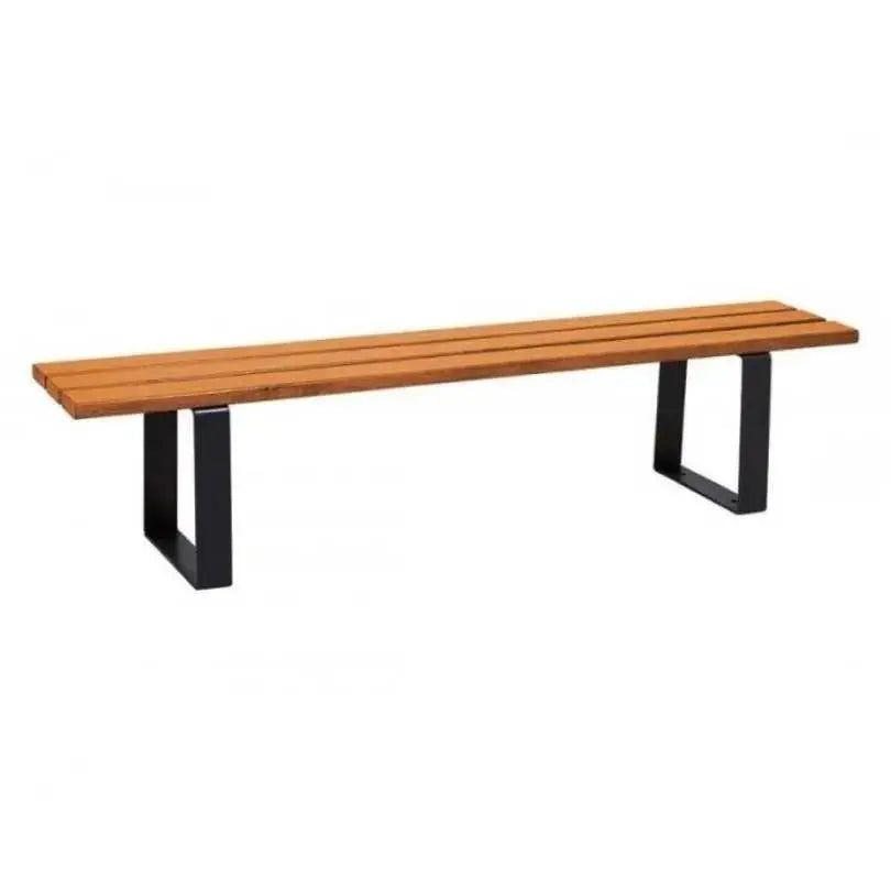 Banquette Riga en acier et bois exotique, longueur 1800 mm, vue de face