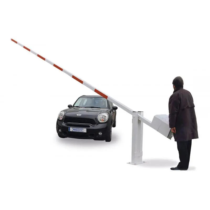 Barrière levante alu modulable avec système de contrepoids intégré dans coffret sur la lisse