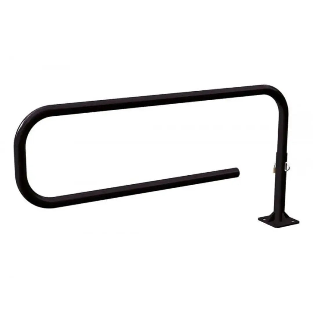 Détail du système pivot de la barrière Trombone avec tube acier Ø60 mm et goupille de verrouillage