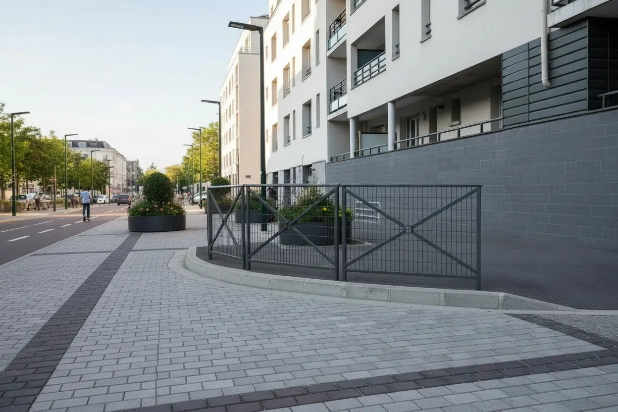Barrière main courante Lisbonne avec tube acier 30x30 mm et design urbain continu