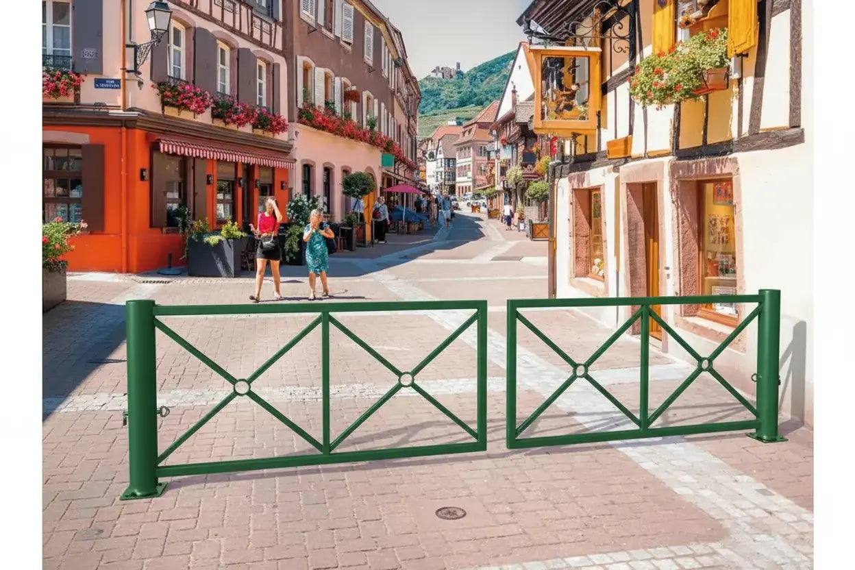 Barrière tournante déco en position ouverte à 90° avec blocage de sécurité