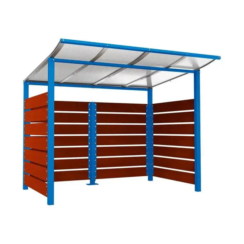 Abri conteneurs modulo-Bleu-2000 mm-bois lasuré Acajou-2500 mm