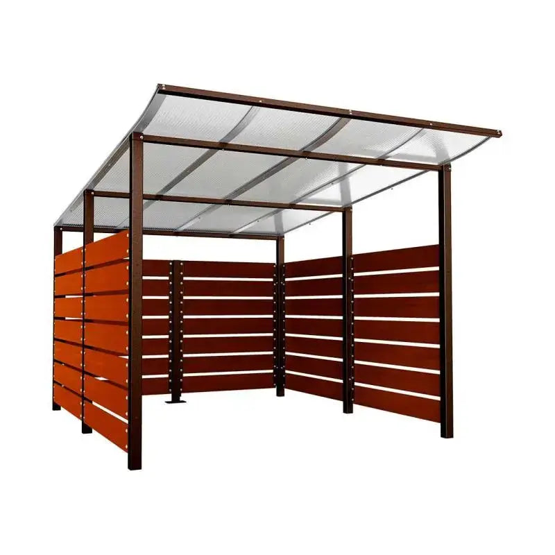 Abri conteneurs modulo-Marron-3400 mm-bois lasuré Acajou-2500 mm