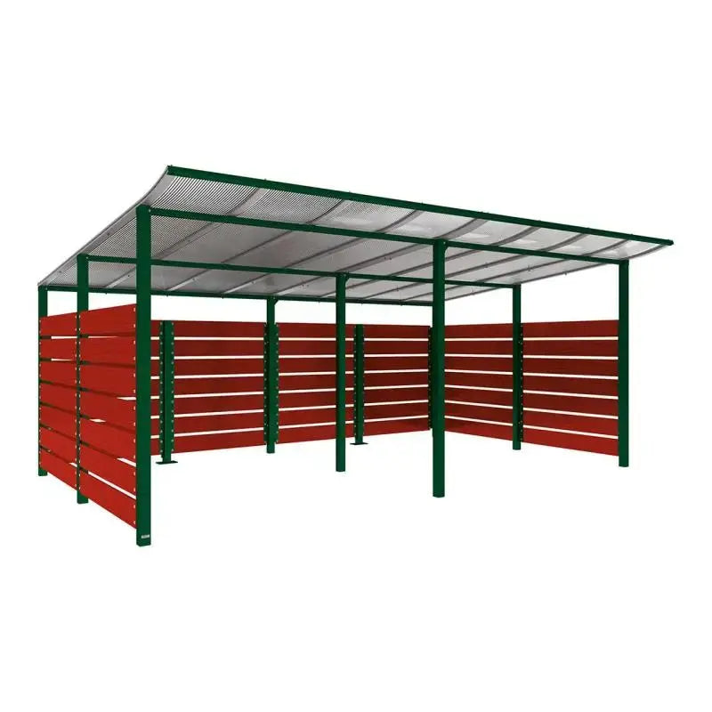 Abri conteneurs modulo-Vert-3400 mm-bois lasuré Acajou-5000 mm