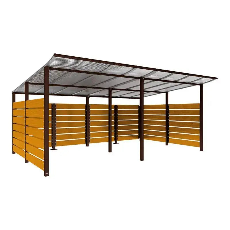 Abri conteneurs modulo-Marron-3400 mm-bois lasuré Chêne clair-5000 mm