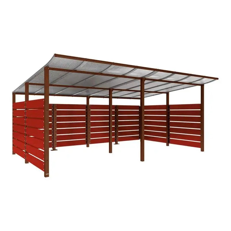 Abri conteneurs modulo-Corten-3400 mm-bois lasuré Acajou-5000 mm