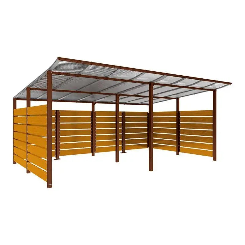 Abri conteneurs modulo-Corten-3400 mm-bois lasuré Chêne clair-5000 mm