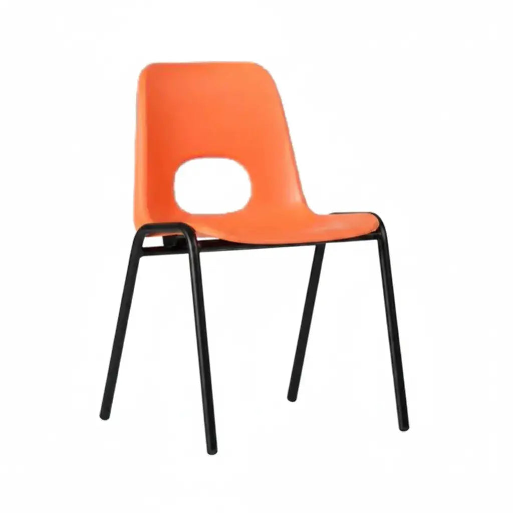 Chaise à coque empilable Bologne piètements noir, coque saumon orange