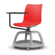 Chaise mobile College avec tablette grise pivotante 360°, coque polypropylène M2 non-feu sur roulettes, idéale pour salles de formation et collectivités.