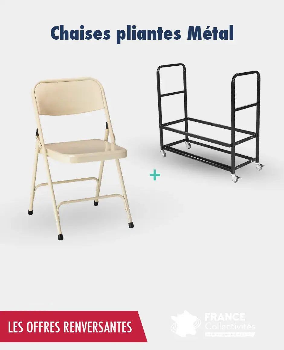 Promo 24 chaises pliantes métal + 1 chariot france collectivités