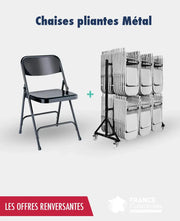 Promo 96 chaises pliantes métal + 1 chariot france collectivités