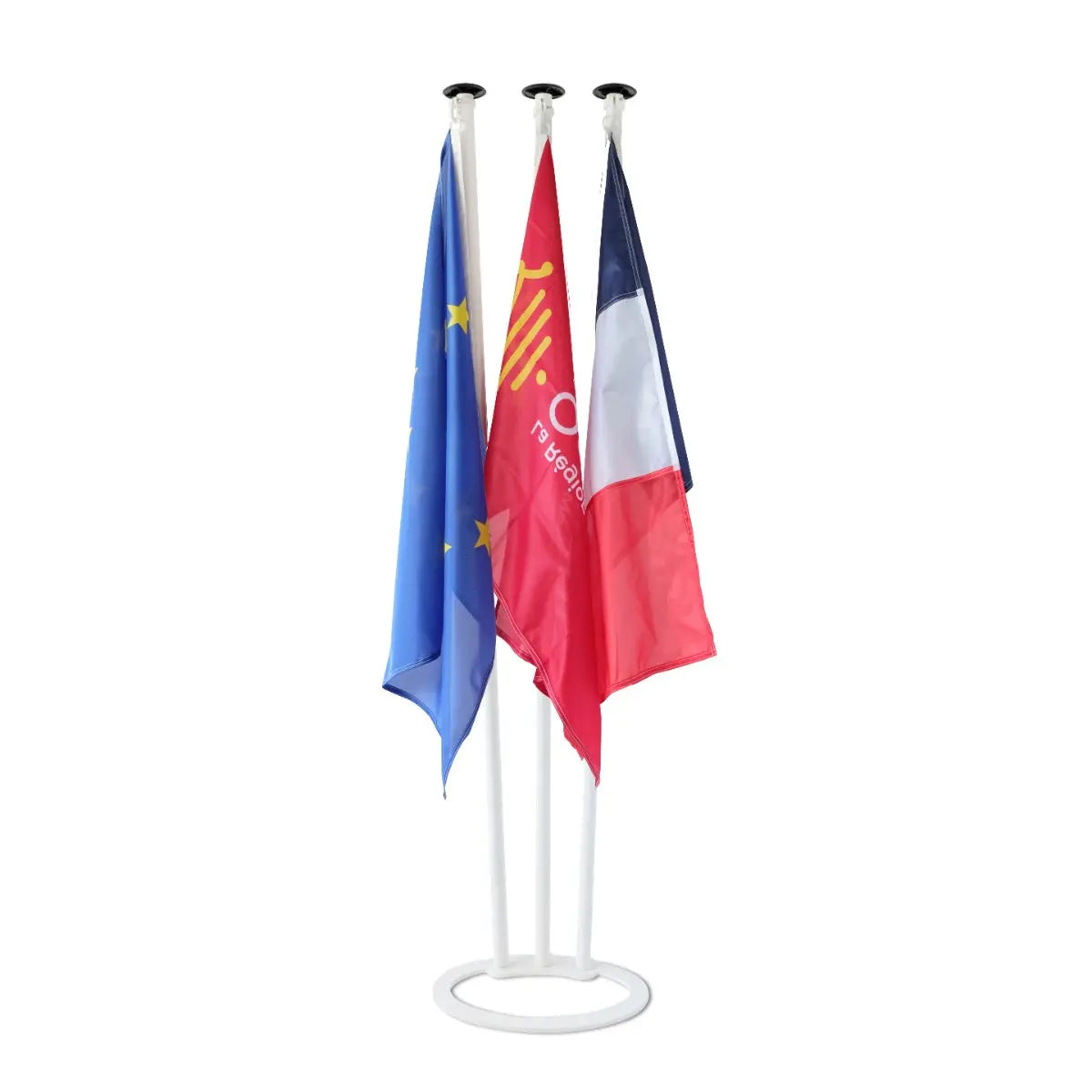 Ensemble Réception avec 3 pavillons sur mâts et socle assorti france collectivités