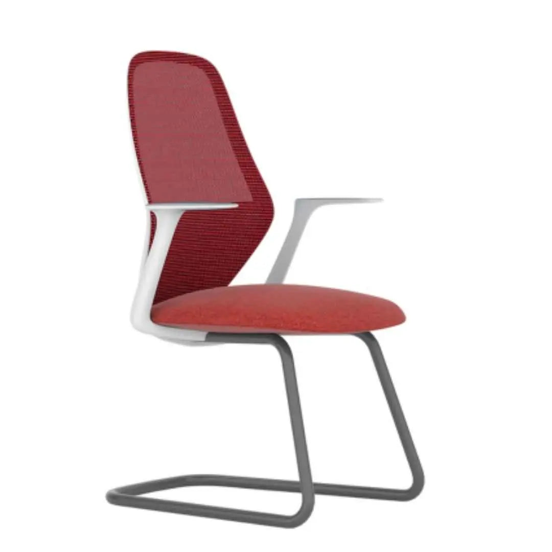 Fauteuil visiteur Time rouge en maille et tissu vendu par lot de 2