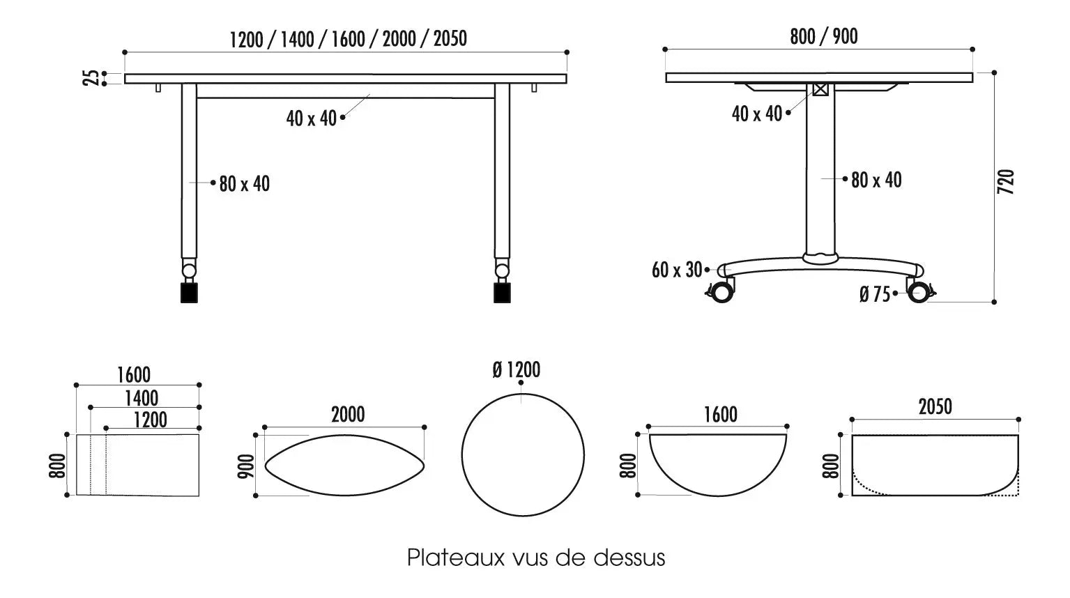 Table basculante ronde 120 cm mélaminé - France Collectivités