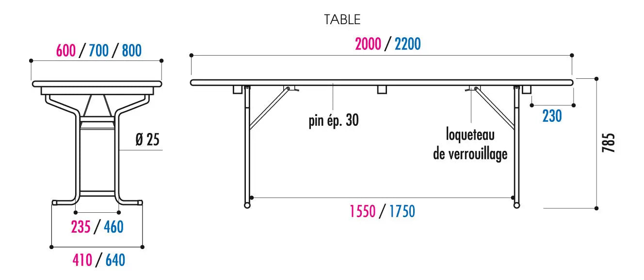 Table bois pliante tubulaire 220 x 70 cm - France Collectivités