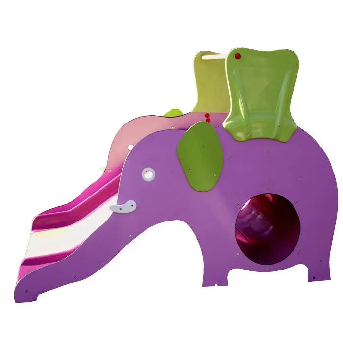 Structure de jeu extérieur éléphant avec toboggan, tunnel Ø50 cm et parois d’escalade en bois pin du Nord conforme EN 1176