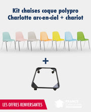 Kit chaises coque polypro Charlotte arc-en-ciel avec chariot de transport france collectivités