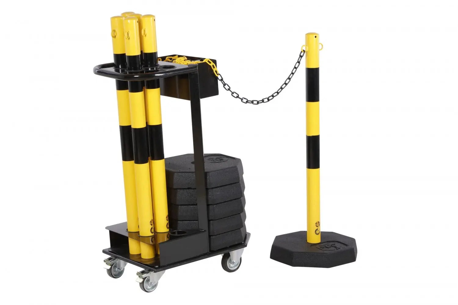 Chariot de transport avec poteaux à chaînes jaune-noir france collectivités