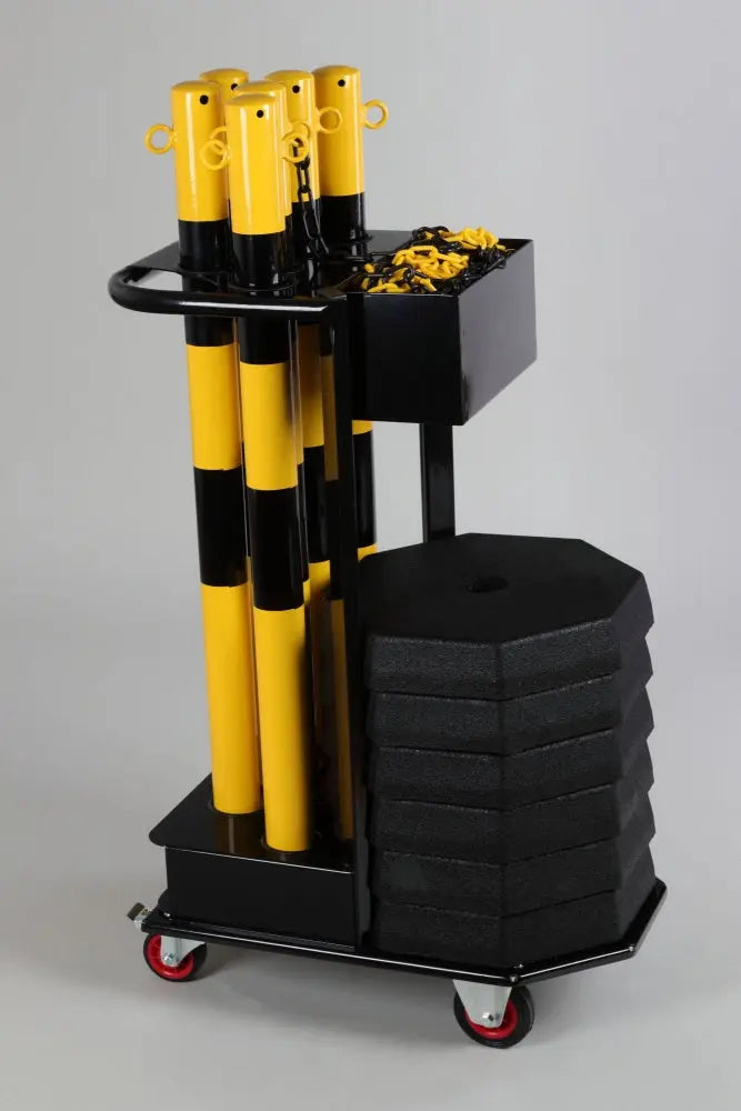 Chariot de transport avec poteaux à chaînes jaune-noir france collectivités
