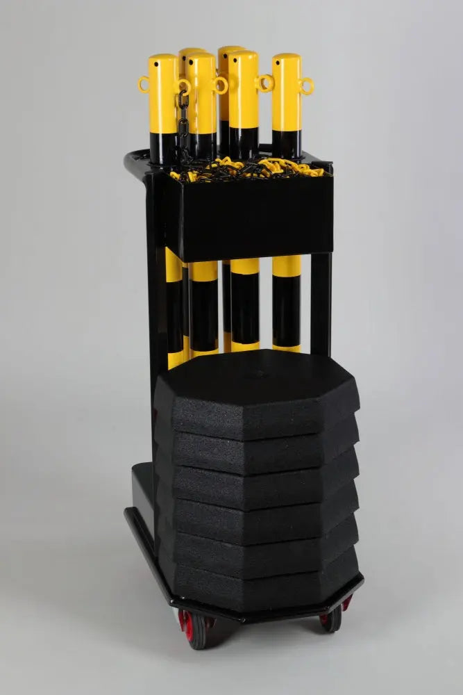 Chariot de transport avec poteaux à chaînes jaune-noir france collectivités