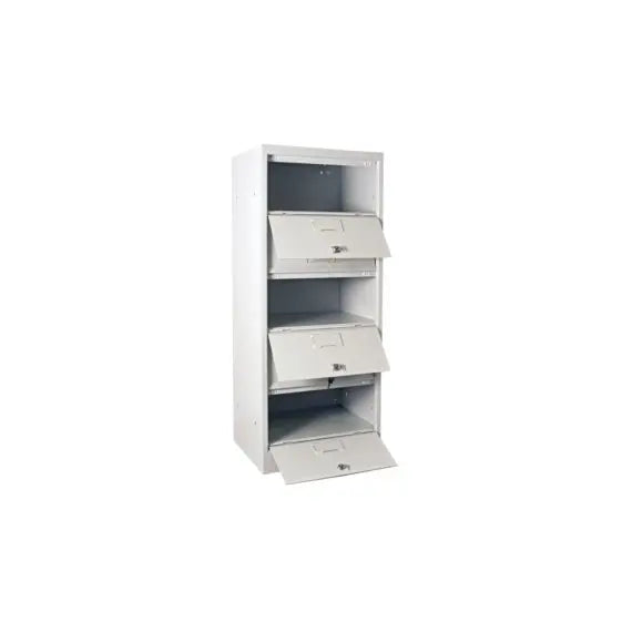 Meuble métallique 5 cases avec portes à ouverture 180°, fermeture aimantée et option serrure à clés pour rangement professionnel