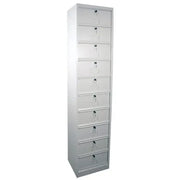 Meuble à clapets 10 cases en acier monobloc classé non-feu M0 pour rangement professionnel sécurisé avec portes à ouverture 180° et fermeture aimantée pour bureaux et collectivités