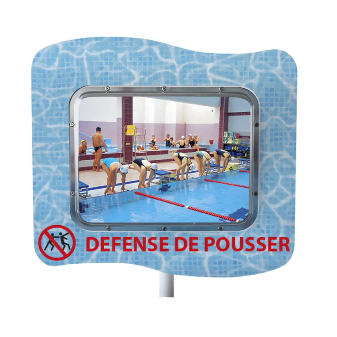 Miroir de surveillance aquatique / message "DEFENSE DE POUSSER" - 600 x 800 mm - France Collectivités