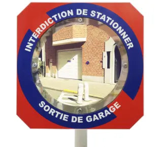 Miroir pour sortie de garage sur cadre "Interdiction de stationner" - Gamme Citymir - France Collectivités