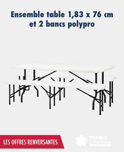 Ensemble table 1,83 x 76 cm et 2 bancs polypro - France Collectivités