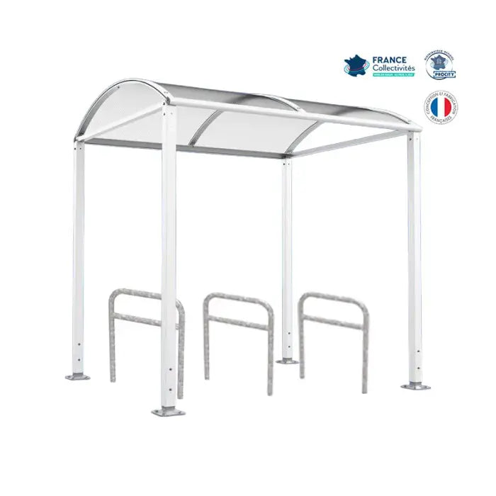 Abri vélos Voûte blanc pour 6 vélos, en pack avec 3 appuis arceaux
